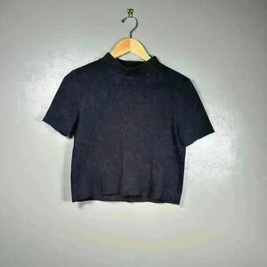 ZARA TRAFALUC Black Short Sleeve Top Stretchy Mock Neck Basic Shirt Women S